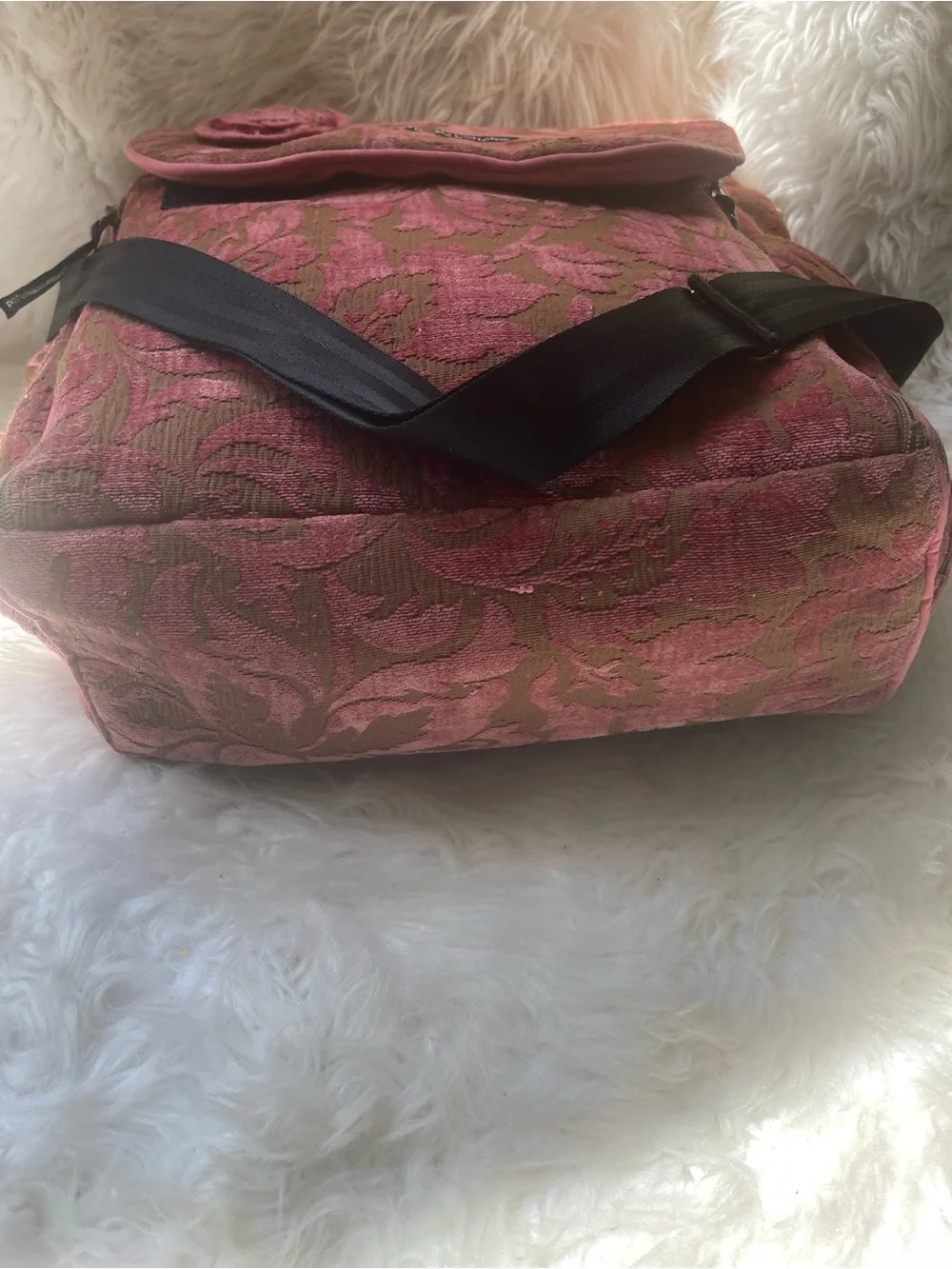 Petunia Pickle Bottom Pink Floral Jacquard Messenger Diaper Bag with Black Strap